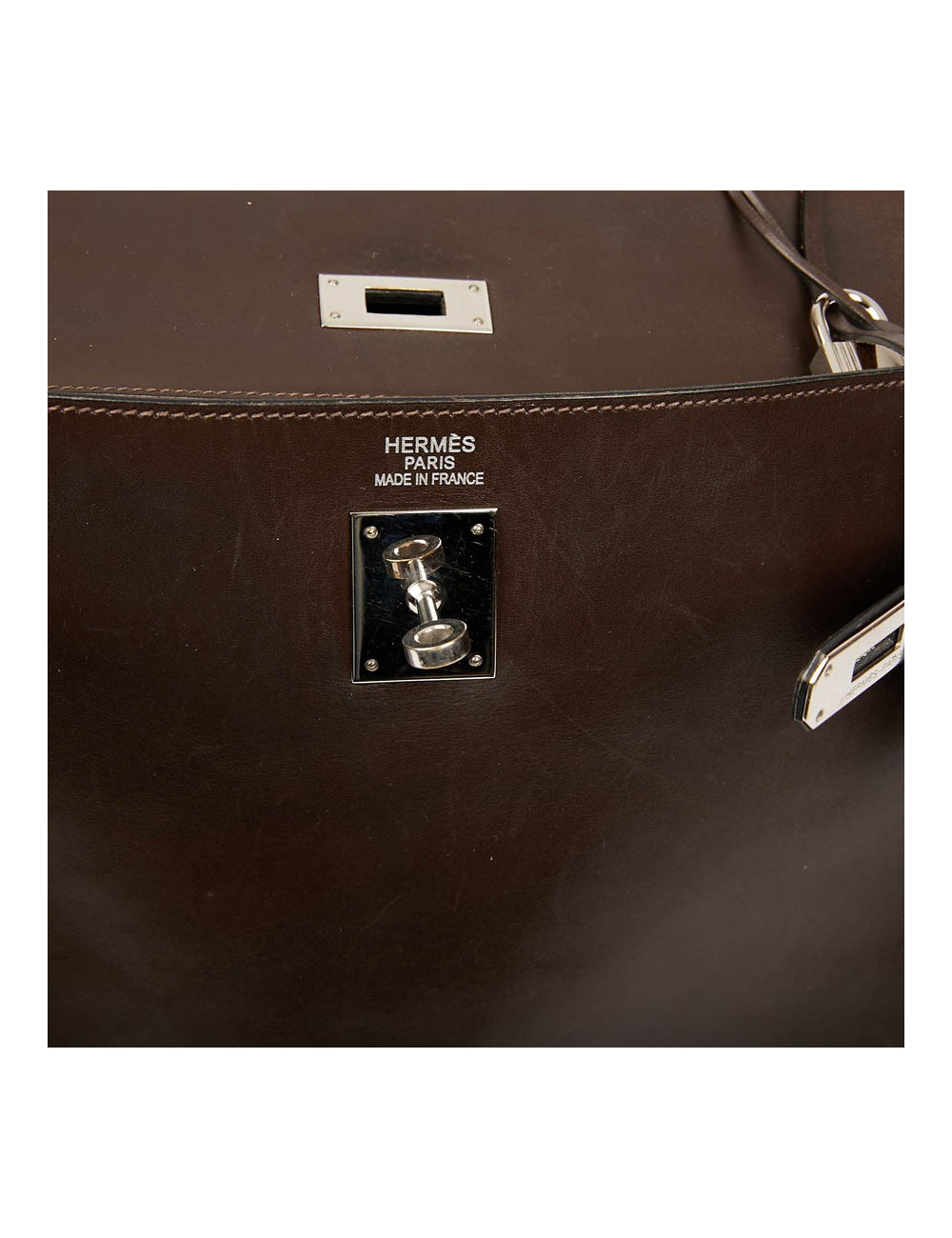 HERMES Vintage Kelly 35 Brown Box Leather Bag