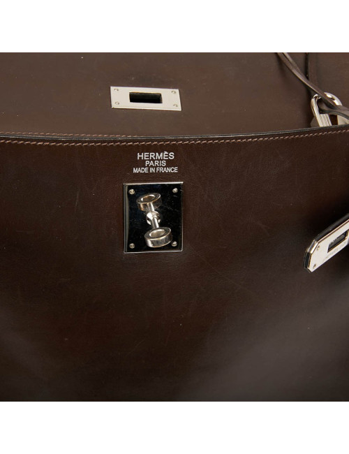HERMES Vintage Kelly 35 Brown Box Leather Bag