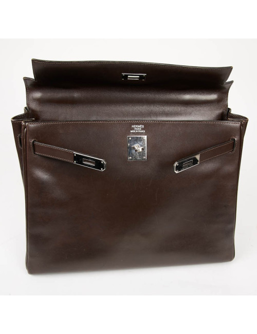 HERMES Vintage Kelly 35 Brown Box Leather Bag