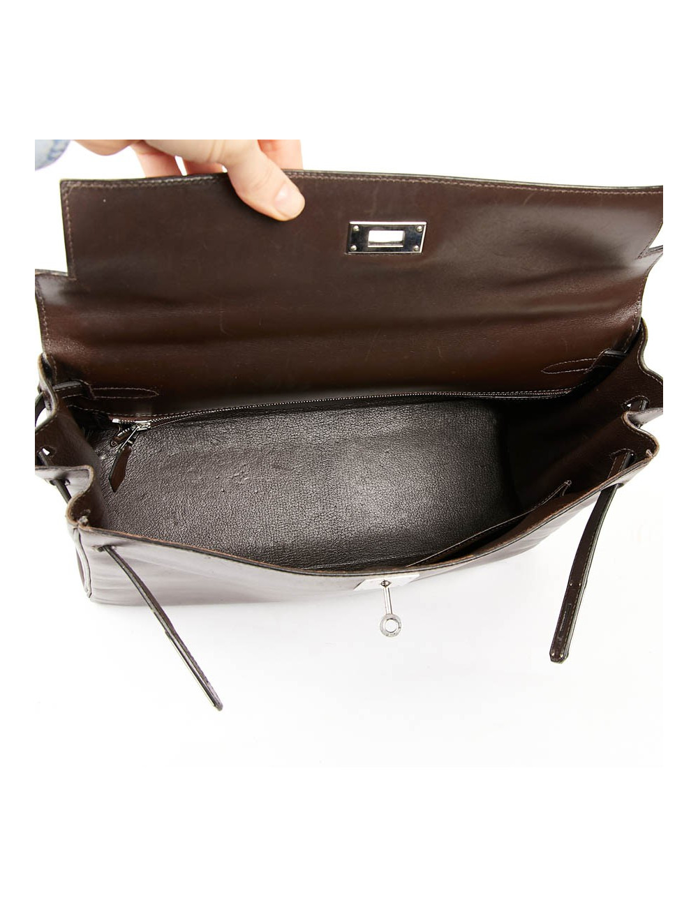 HERMES Vintage Kelly 35 Brown Box Leather Bag