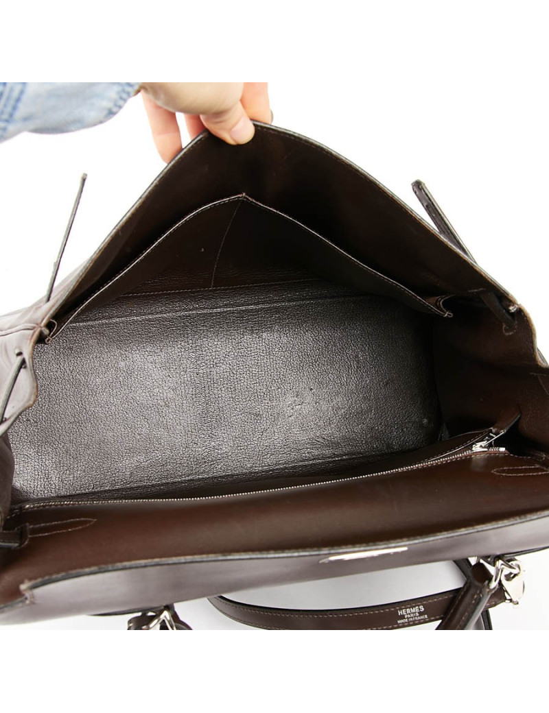 HERMES Vintage Kelly 35 Brown Box Leather Bag