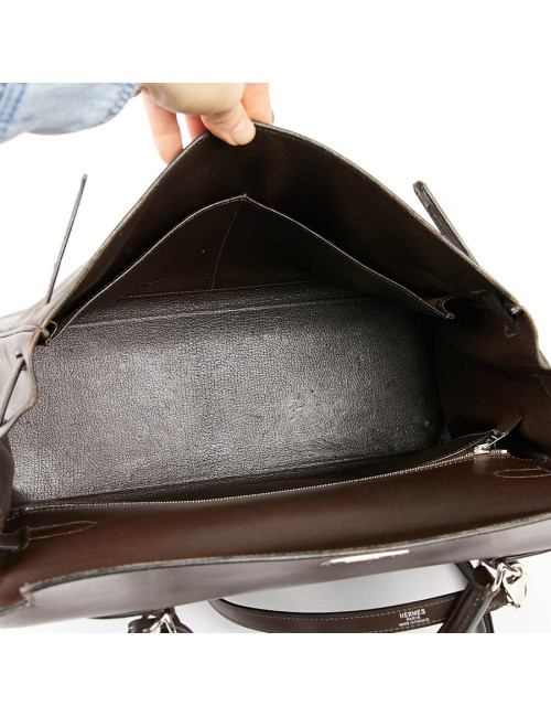 HERMES Vintage Kelly 35 Brown Box Leather Bag