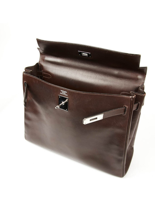 HERMES Vintage Kelly 35 Brown Box Leather Bag