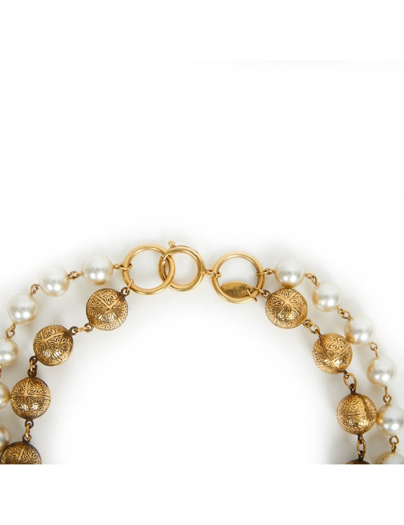 Sautoir CHANEL double rangs perles nacrées et métal