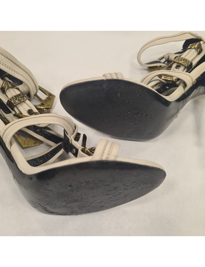 Sandales hautes en cuir blanc gris BALMAIN T38,5