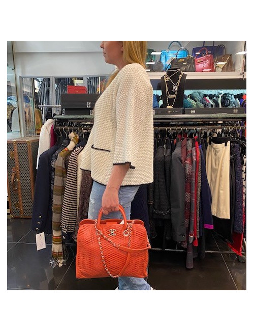 CHANEL Coral Perforated Leather Tote Bag