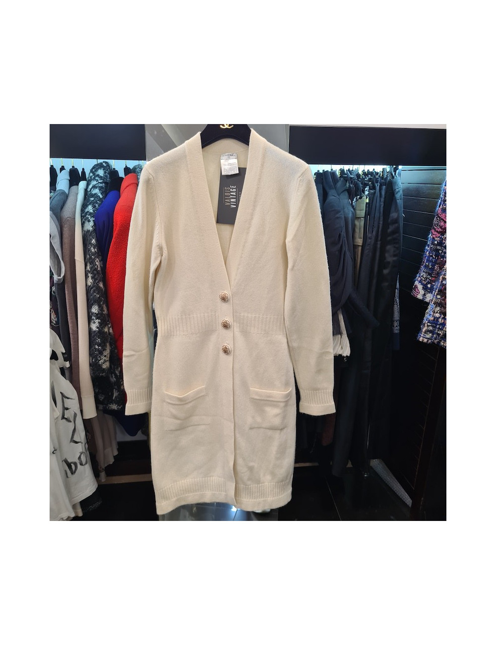 Long Gilet CHANEL écru cachemire