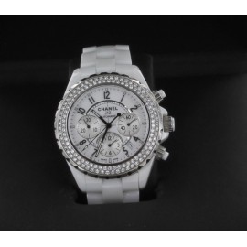 Watch J12 chronograph white ceramic CHANEL diamond