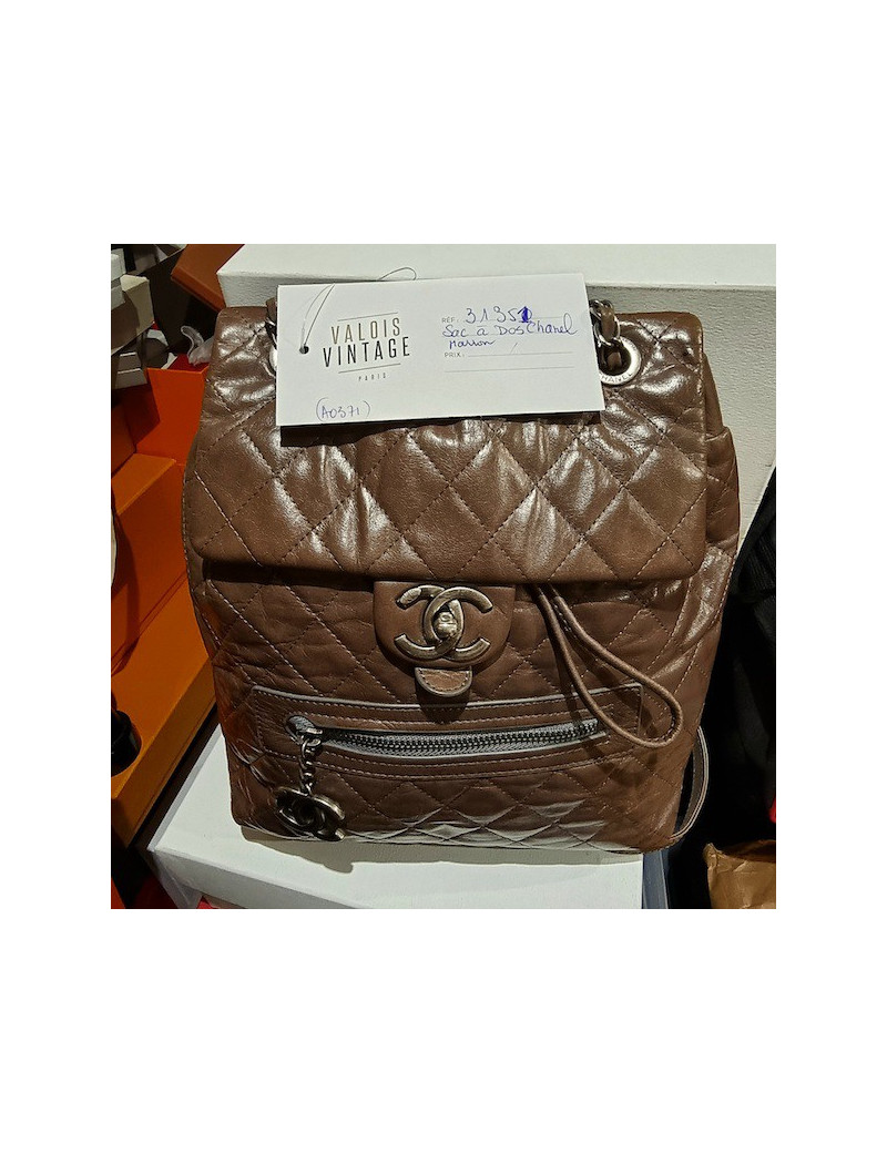 Sac à dos CHANEL cuir souple marron