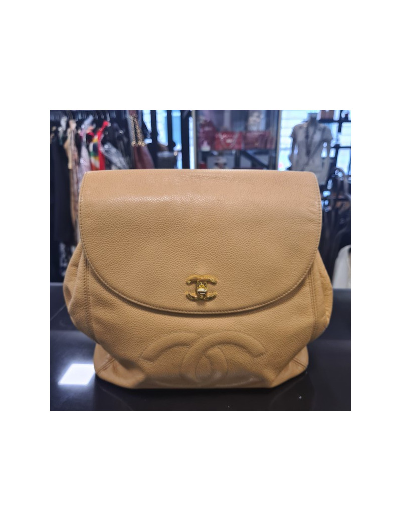 Sac à dos CHANEL cuir grainé beige