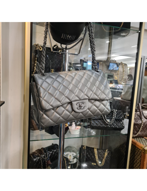 Sac classique CHANEL double rabat argenté