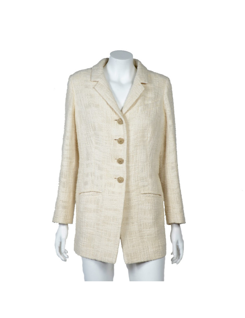 Veste longue CHANEL  tweed  ivoire
