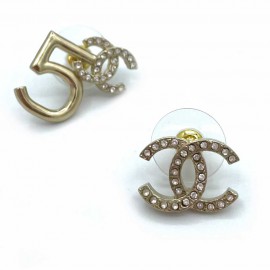 CHANEL 5 and CC Stud Earring in Gilt Metal