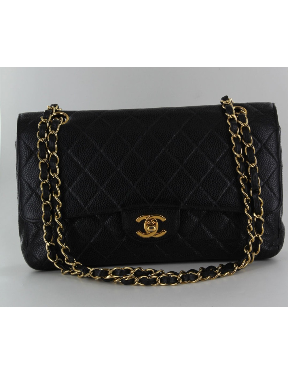 Sac Timeless CHANEL en cuir grainé noir