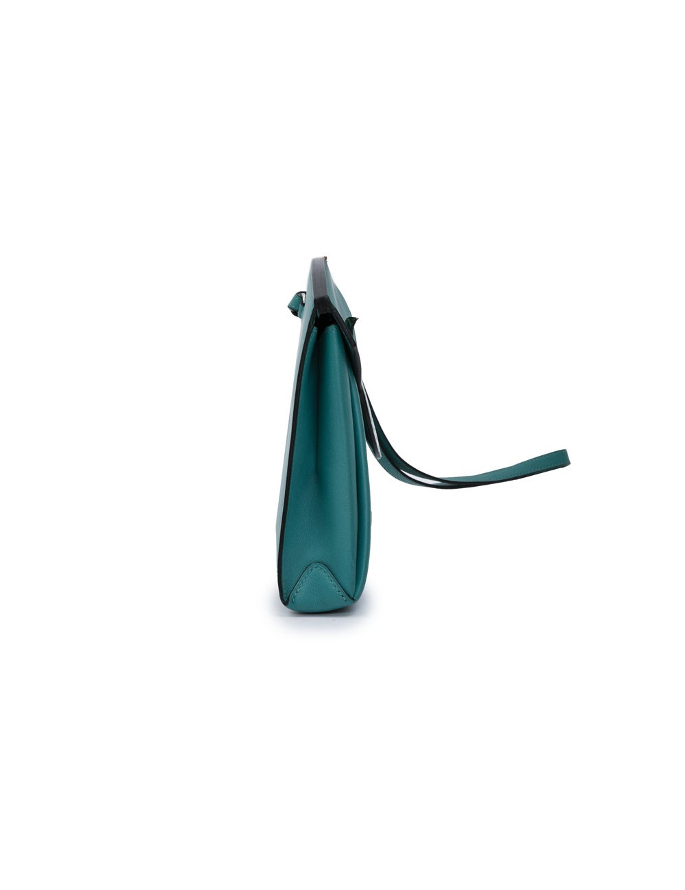 Sac pochette HERMES Tutti frutti Hermail cuir tadelakt bleu paon et crocodile vert