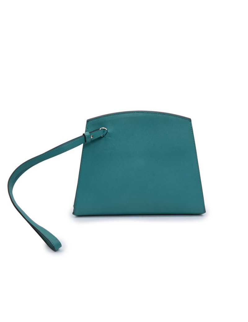 Sac pochette HERMES Tutti frutti Hermail cuir tadelakt bleu paon et crocodile vert