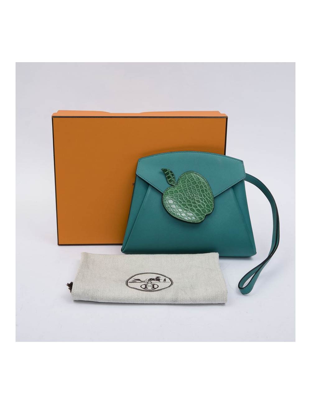 HERMES Tutti Frutti Hermail Bag in blue peacock tadelakt leather and green crocodile