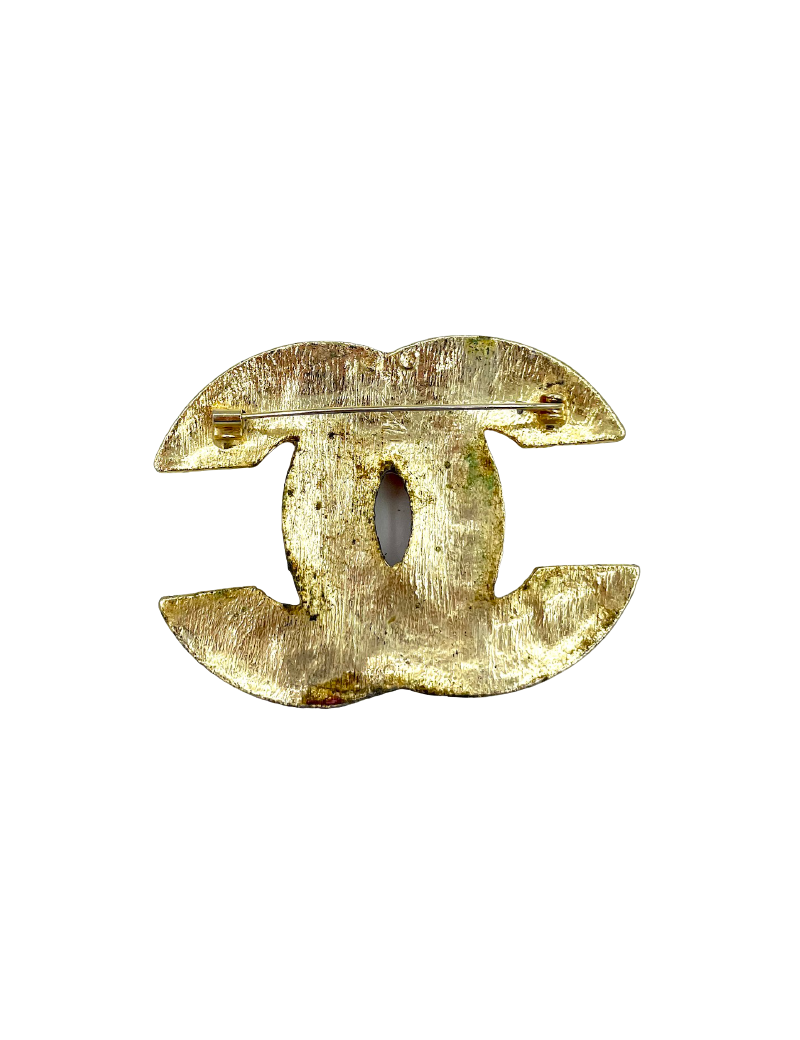 Broche CHANEL double C cabochons milticolores