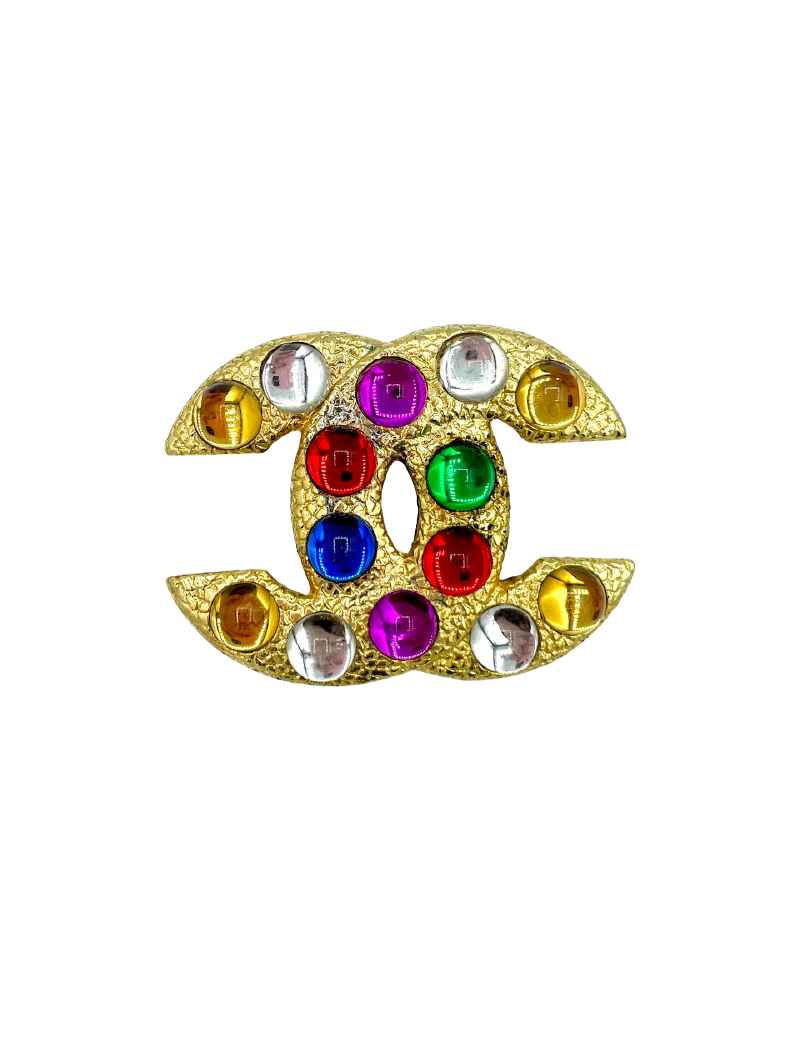 Broche CHANEL double C cabochons milticolores