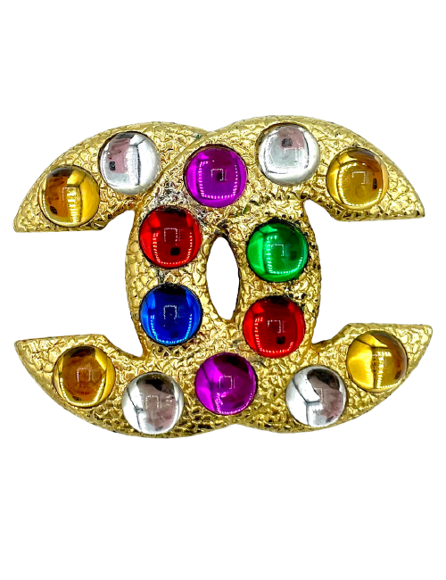 Broche CHANEL double C cabochons milticolores