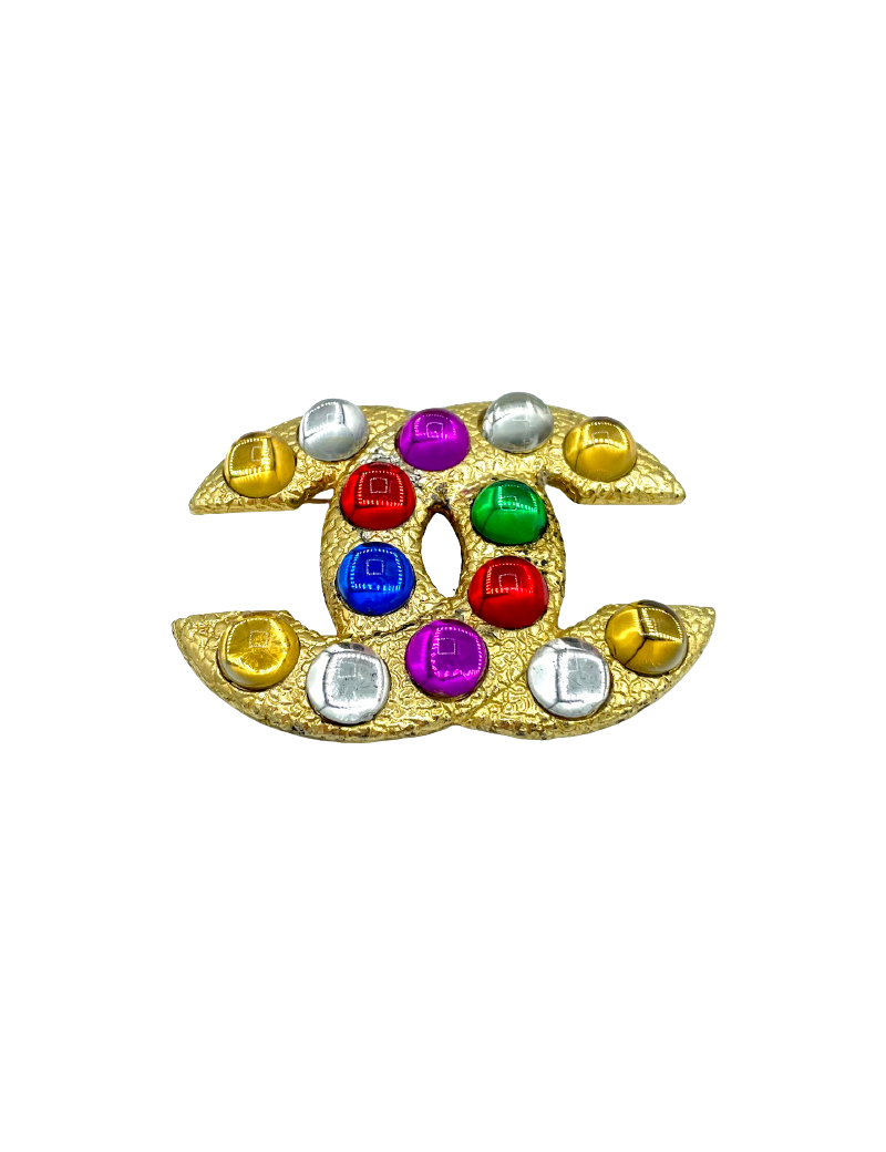 Broche CHANEL double C cabochons milticolores