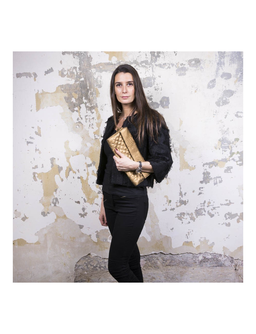 Pochette CHANEL en python or mat