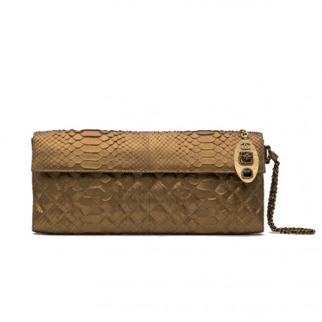 Long CHANEL pouch in matte copper gold python