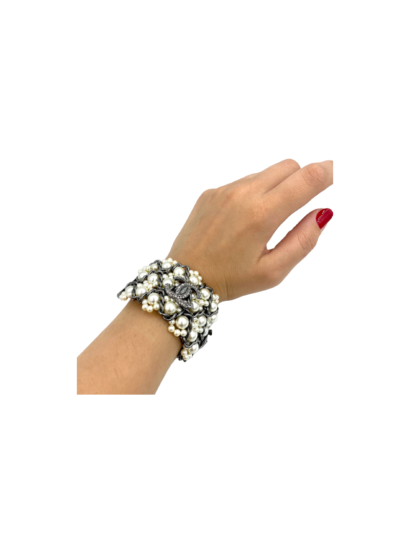 Bracelet perles CHANEL métal  CC strass