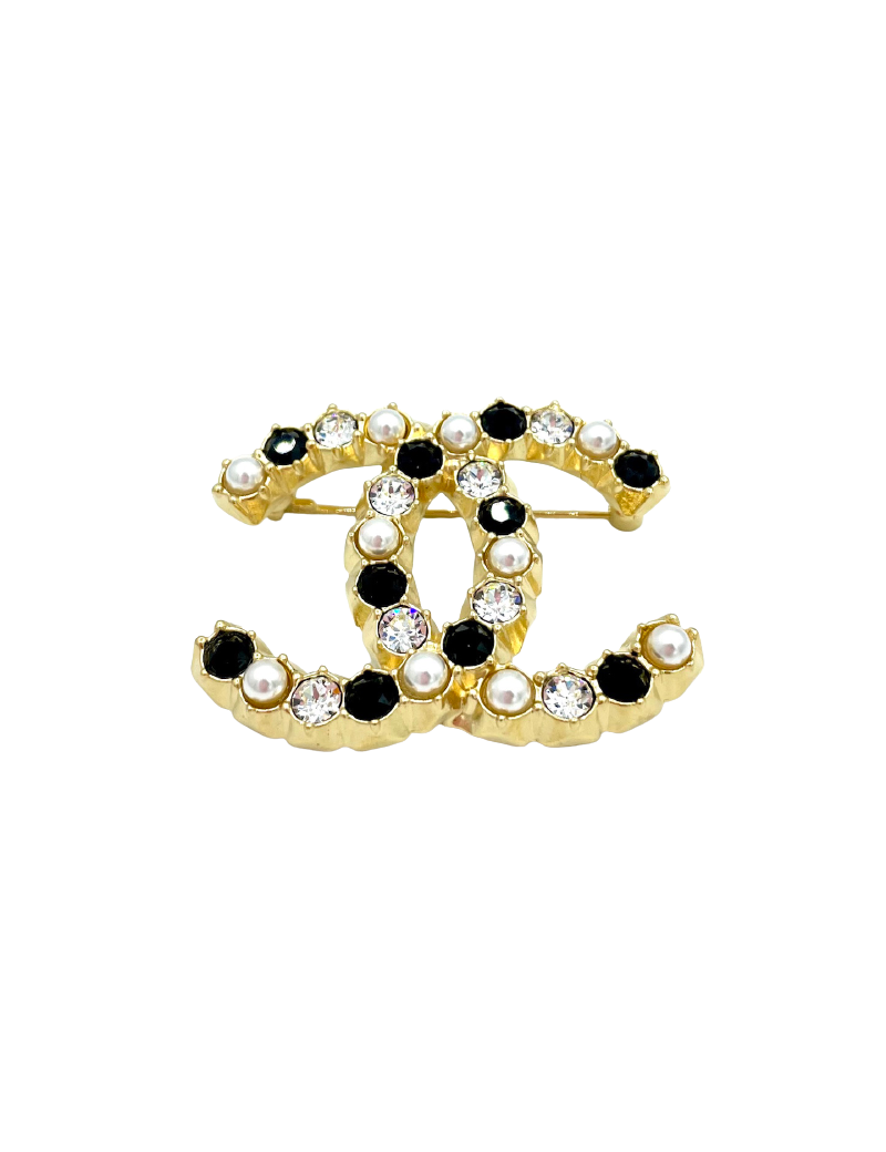 Broche CHANEL perles brillants noirs strass