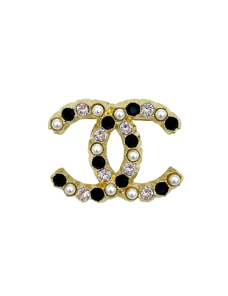 Broche CHANEL perles brillants noirs strass