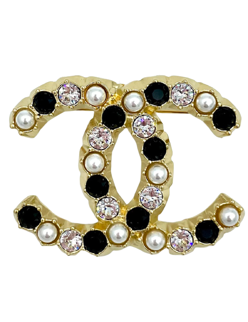 Broche CHANEL perles brillants noirs strass