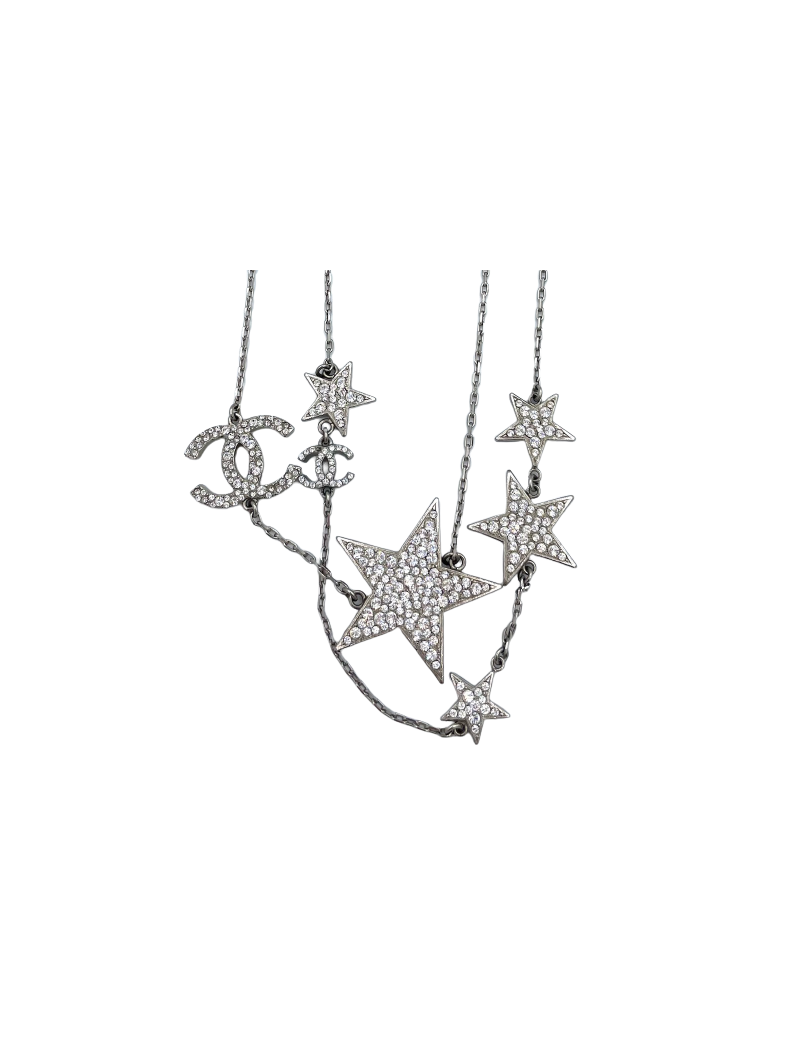 Sautoir étoiles Chanel strass et métal argenté