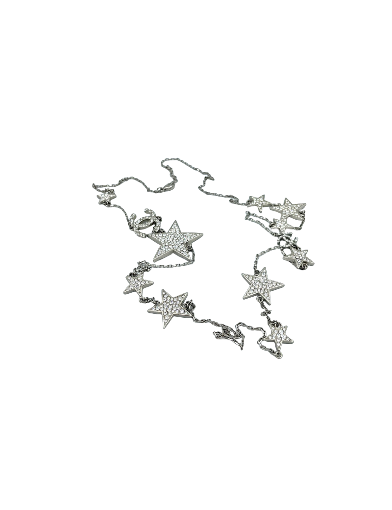 Sautoir étoiles Chanel strass métal argenté