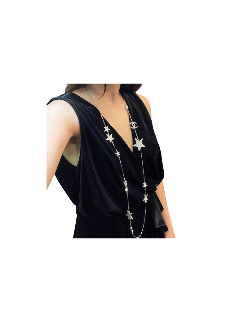 Sautoir étoiles Chanel strass métal argenté