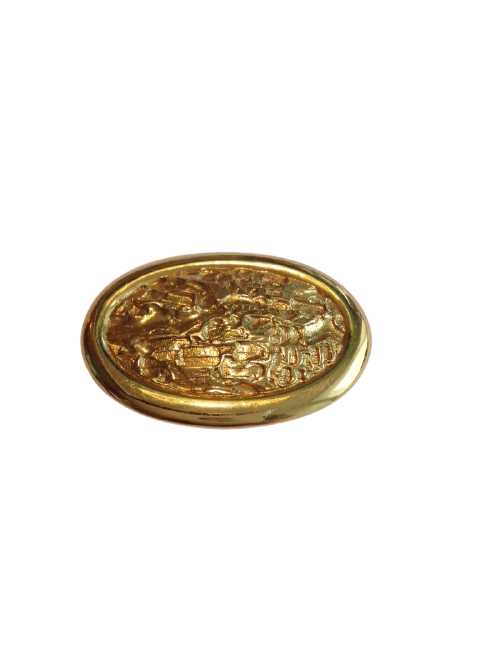 YVES SAINT LAURENT YSL gilded oval brooch