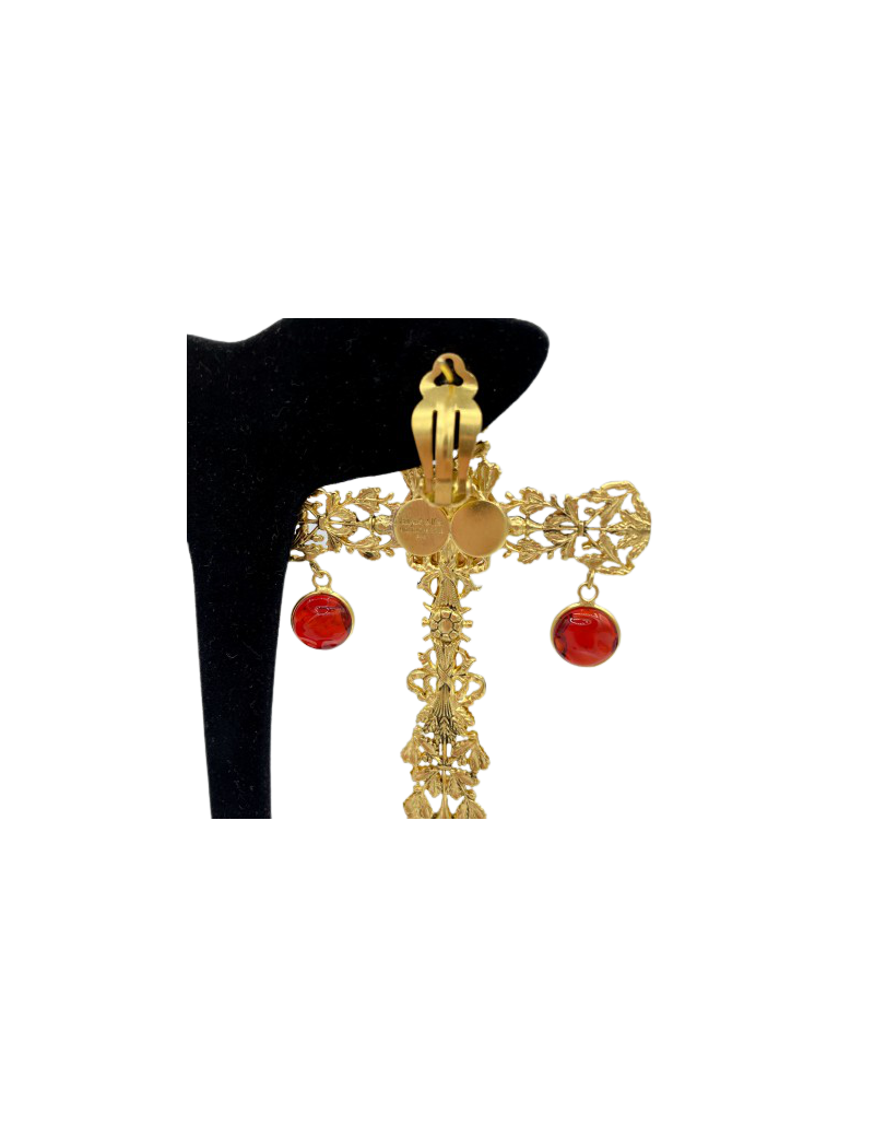 Clips croix pendantes MARGUERITE DE VALOIS turquoise/orange