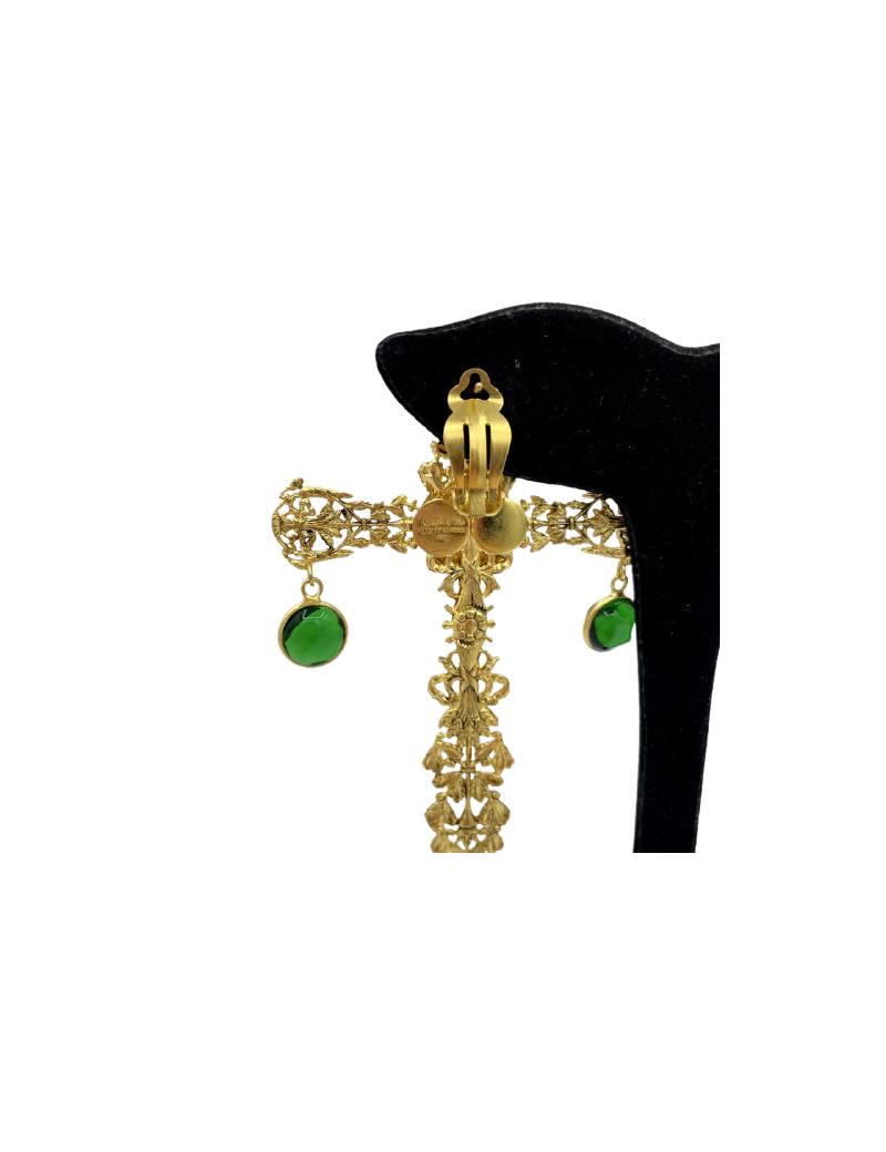 Clous croix pendants MARGUERITE DE VALOIS rubis émeraude