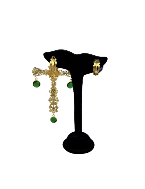 Clous croix pendants MARGUERITE DE VALOIS rubis émeraude
