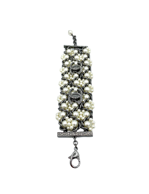 Bracelet perles CHANEL métal  CC strass