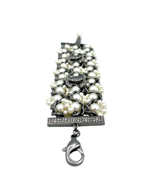 Bracelet perles CHANEL métal  CC strass