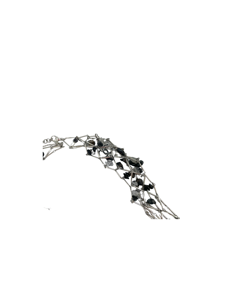 CHANEL silver metal long necklace