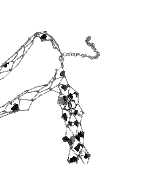 CHANEL silver metal long necklace