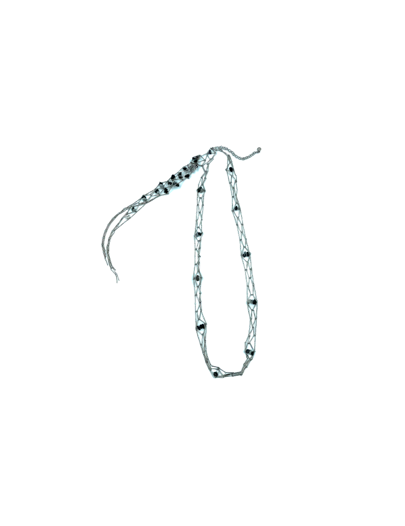 CHANEL silver metal long necklace