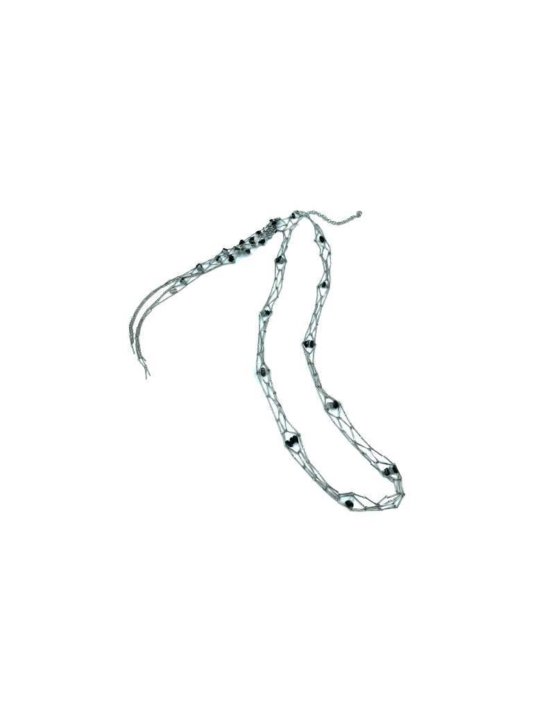 CHANEL silver metal long necklace