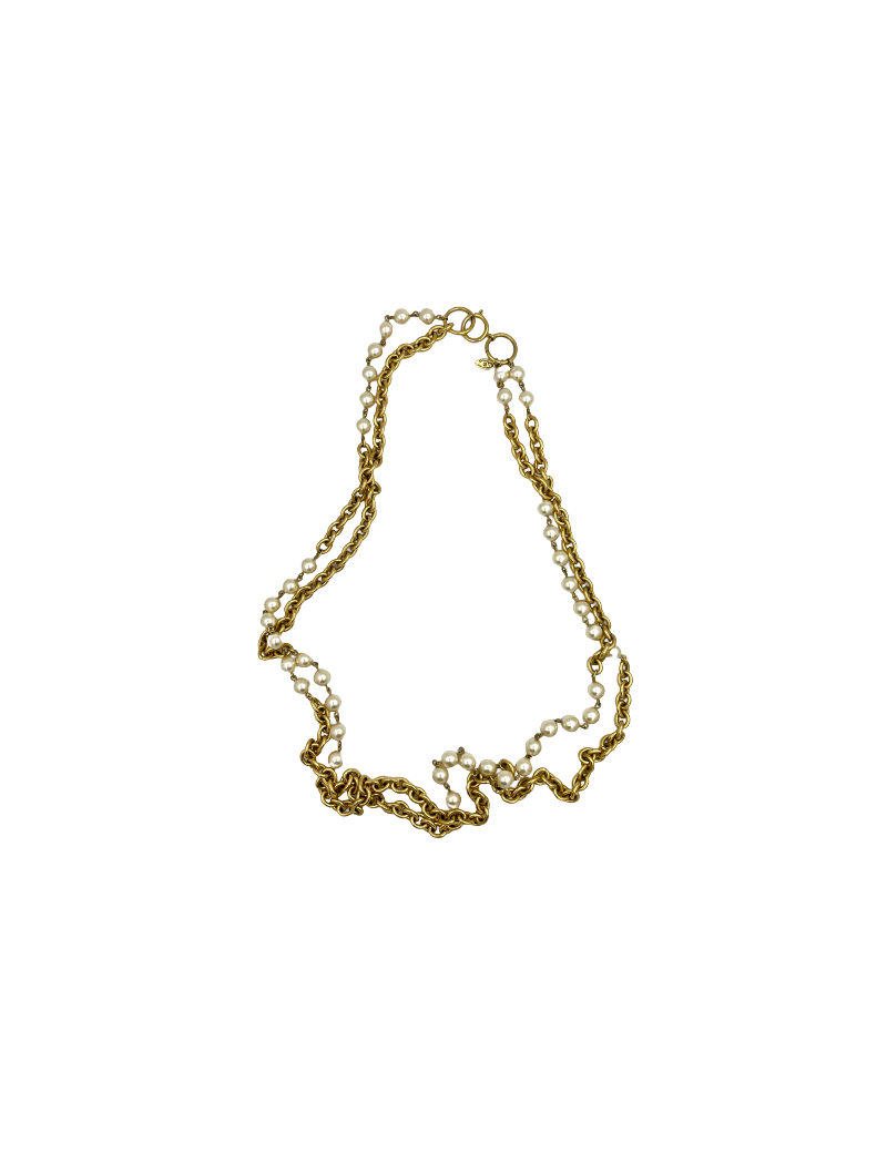 Sautoir CHANEL chaîne dorée et perles nacrées Vintage