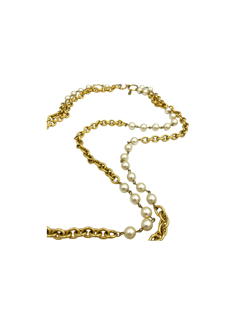 Sautoir CHANEL chaîne dorée et perles nacrées Vintage