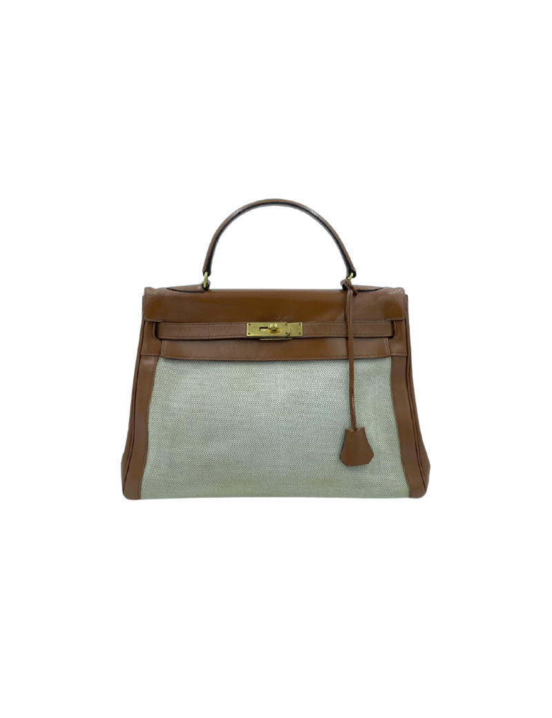 Kelly 32 HERMES toile et cuir beige Vintage 