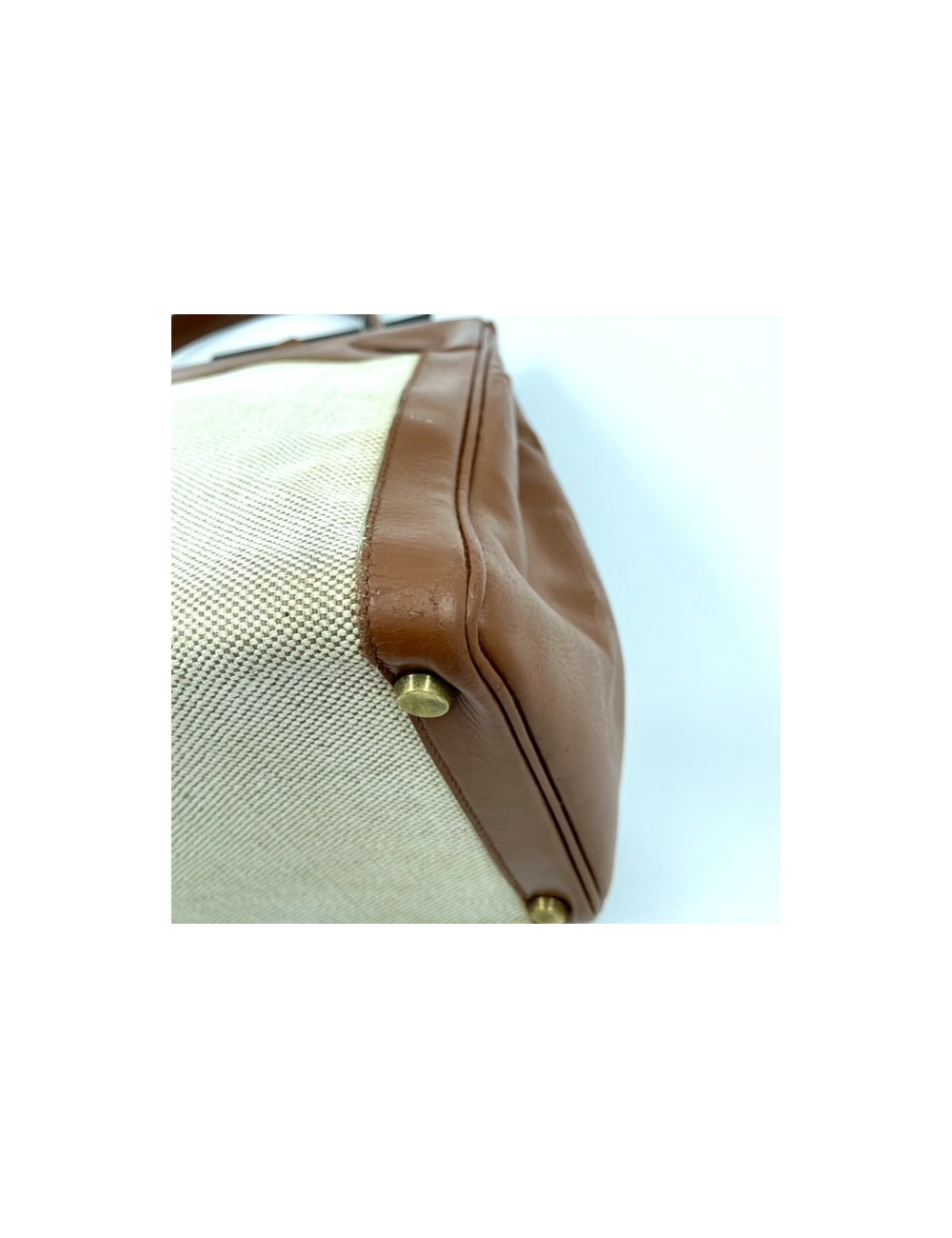 Kelly 32 HERMES toile et cuir beige Vintage 