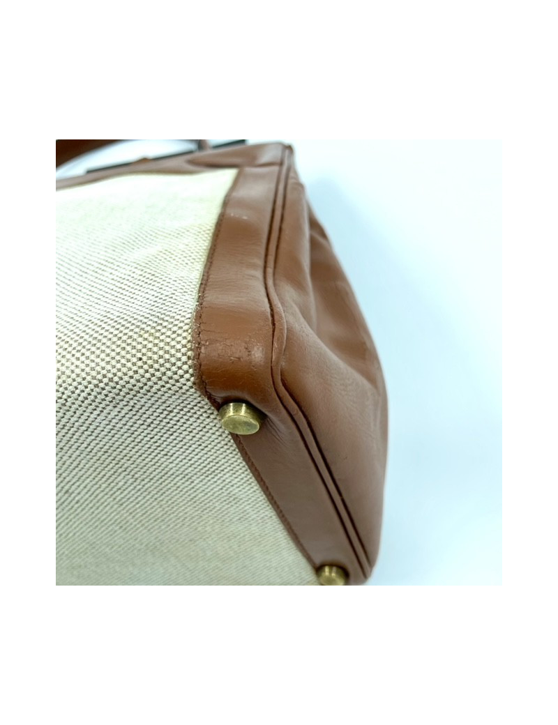 Kelly 32 HERMES toile et cuir beige Vintage 