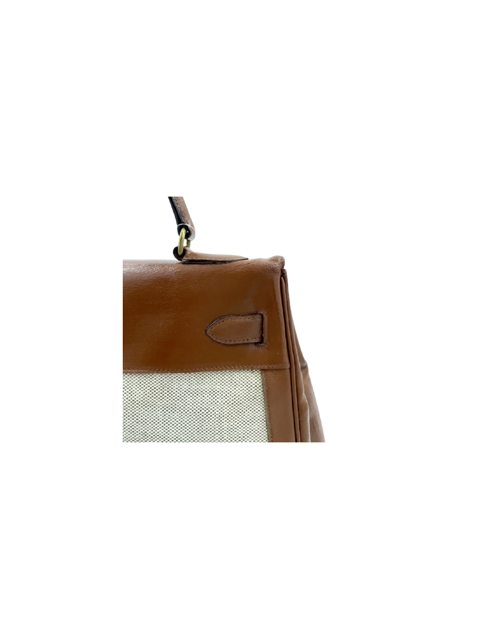 Kelly 32 HERMES toile et cuir beige Vintage 